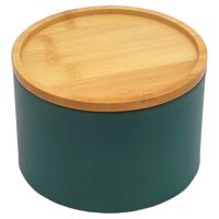 Dóza s bambusovým víkem dark green ø13x9 cm