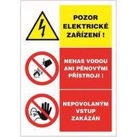 Pozor elektrické zařízení trojkombinace 148x210 mm samolepka