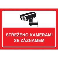 Střeženo kamerami se záznamem - červená A4